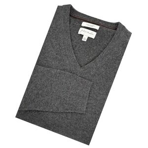 John W. Nordstrom Mens 100% Cashmere V-Neck Sweater Charcoal Grey Heather Large